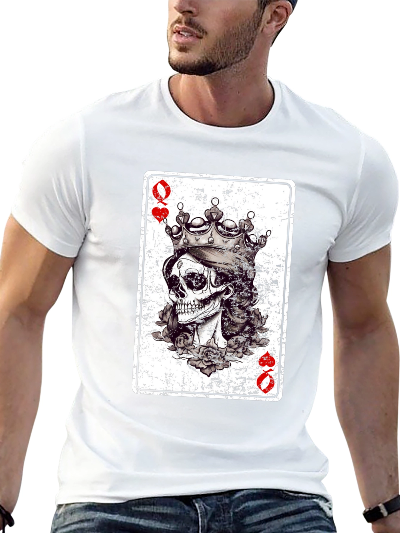 Queen of Hearts Skull Graphic Tee - Black