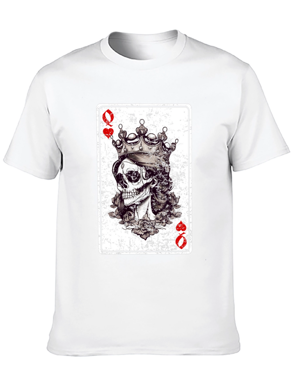 Queen of Hearts Skull Graphic Tee - Black