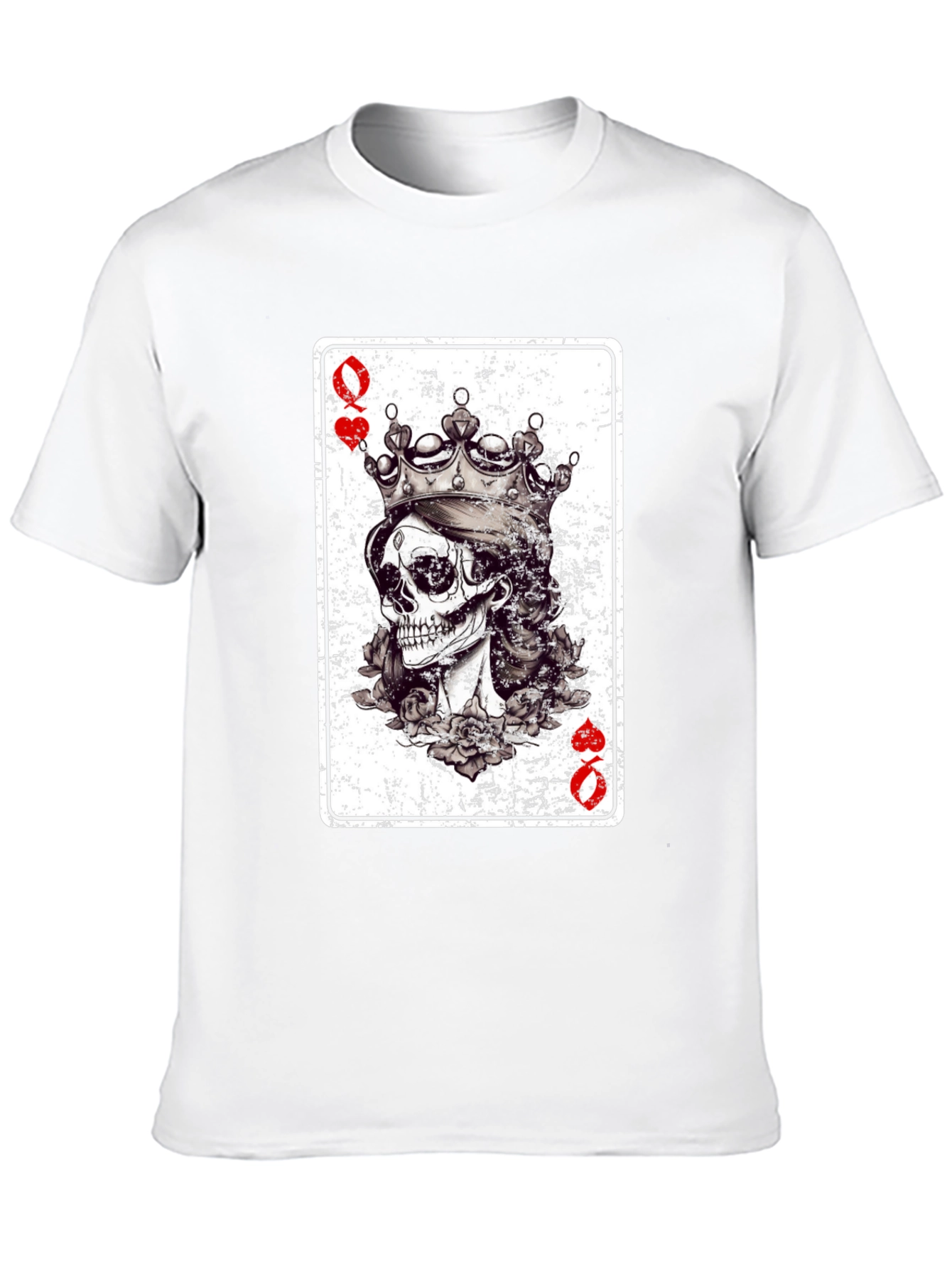 Queen of Hearts Skull Graphic Tee - Black