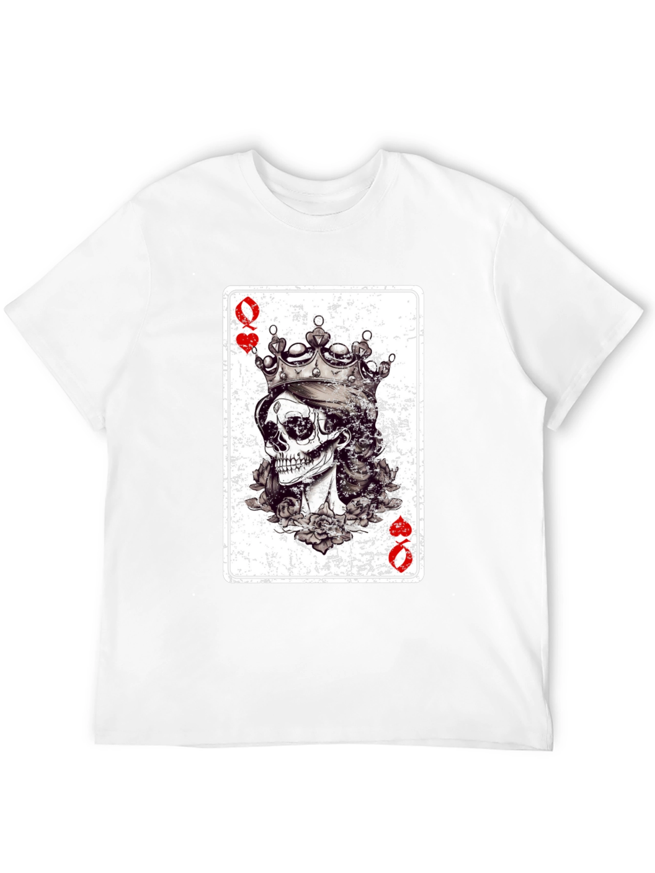 Queen of Hearts Skull Graphic Tee - Black