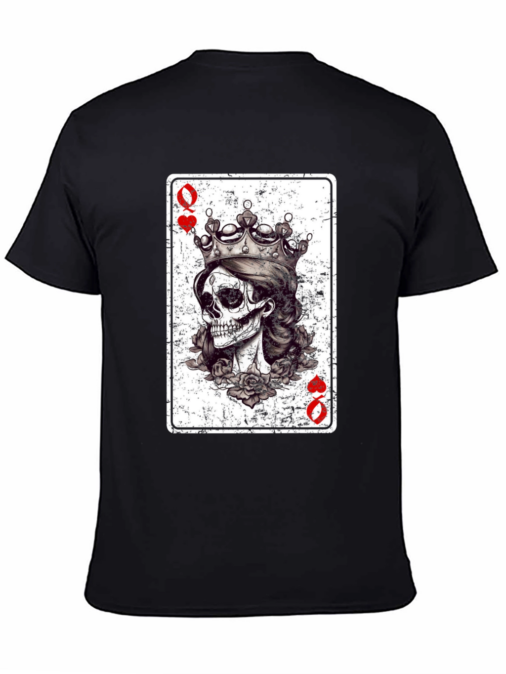 Queen of Hearts Skull Graphic Tee - Black
