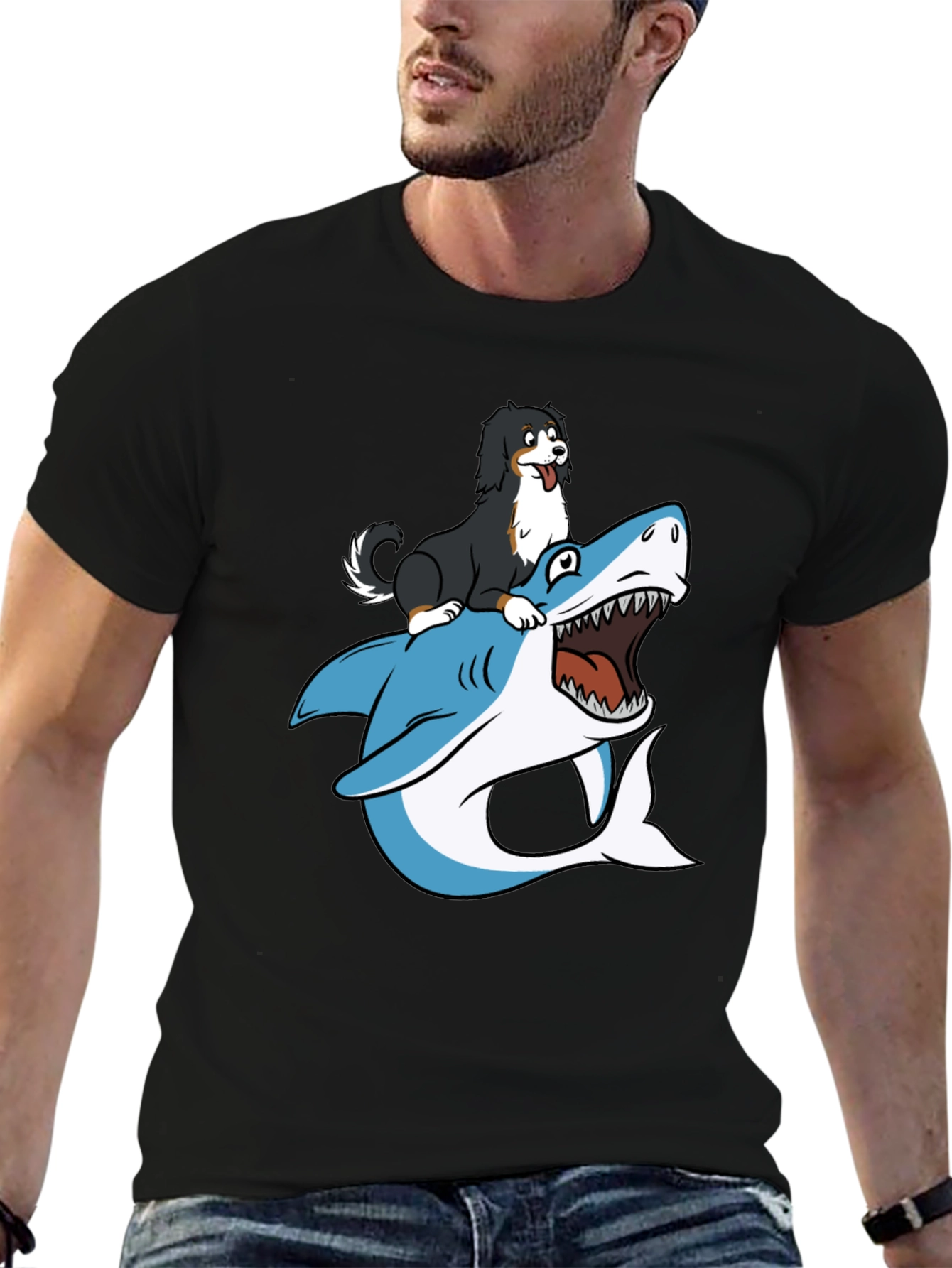Dog Riding Shark T-Shirt - Black