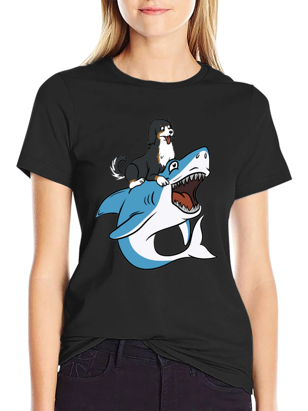 Dog Riding Shark T-Shirt - Black