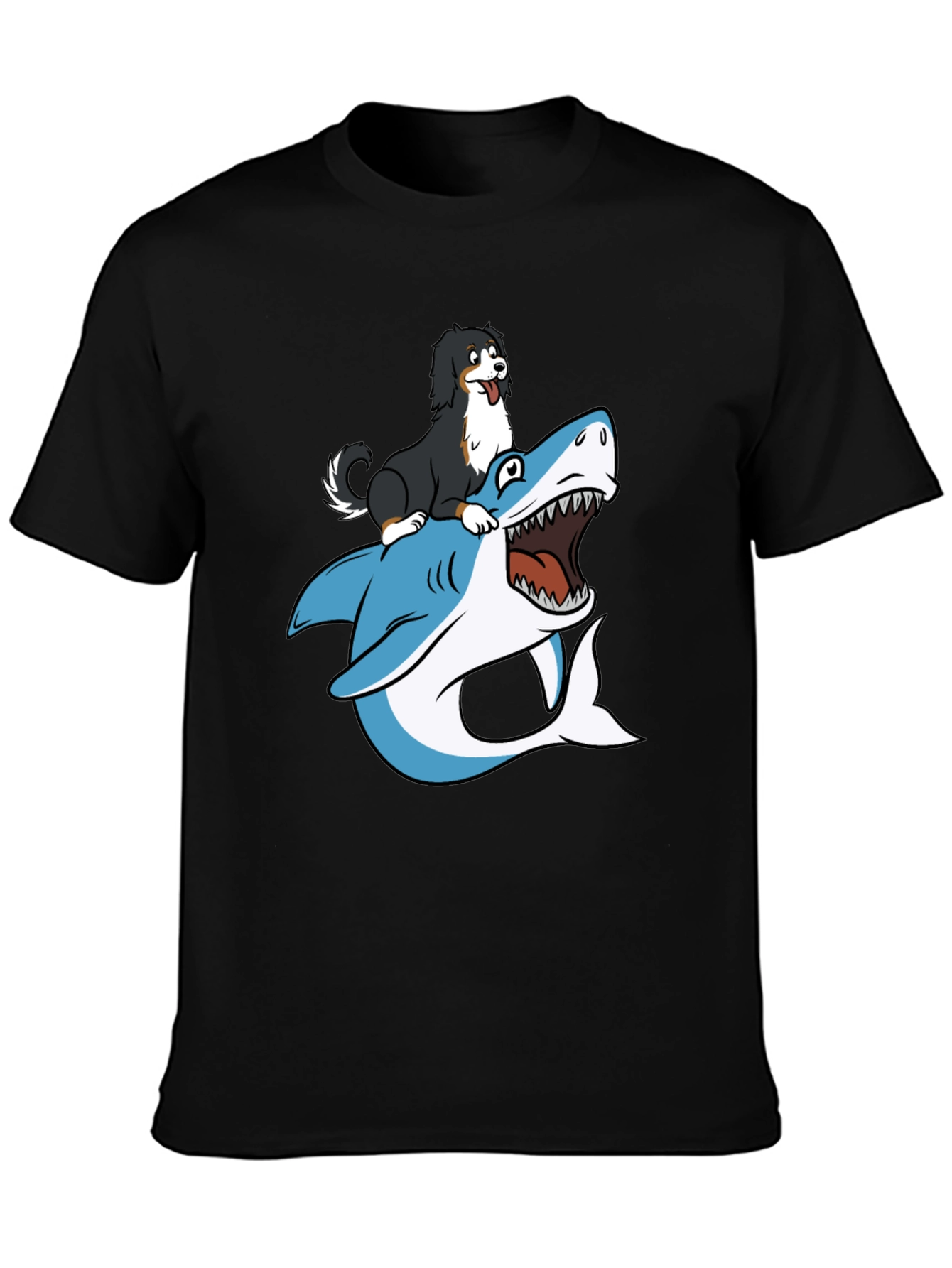 Dog Riding Shark T-Shirt - Black