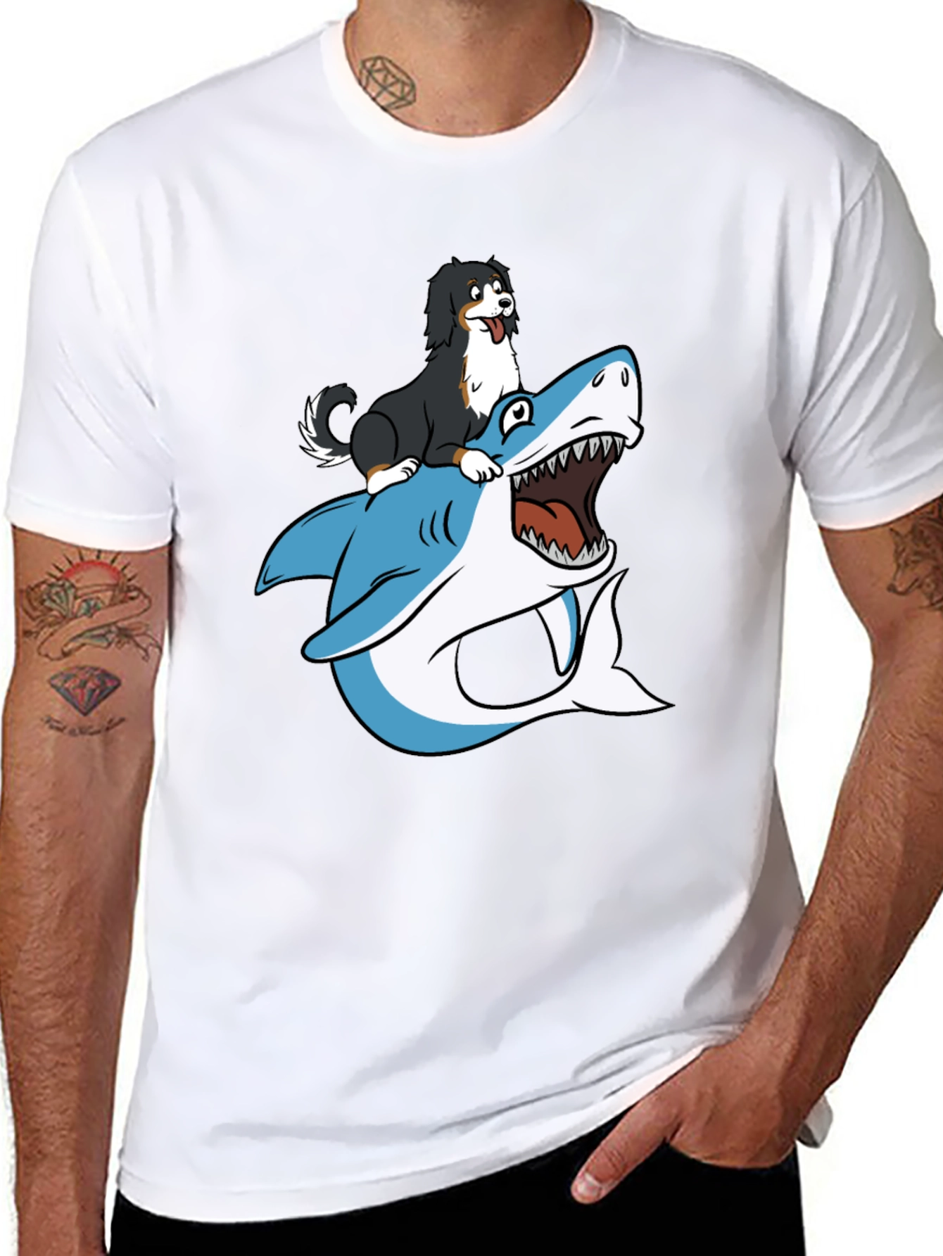 Dog Riding Shark T-Shirt - Black