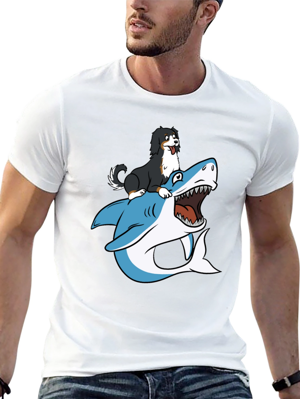 Dog Riding Shark T-Shirt - Black
