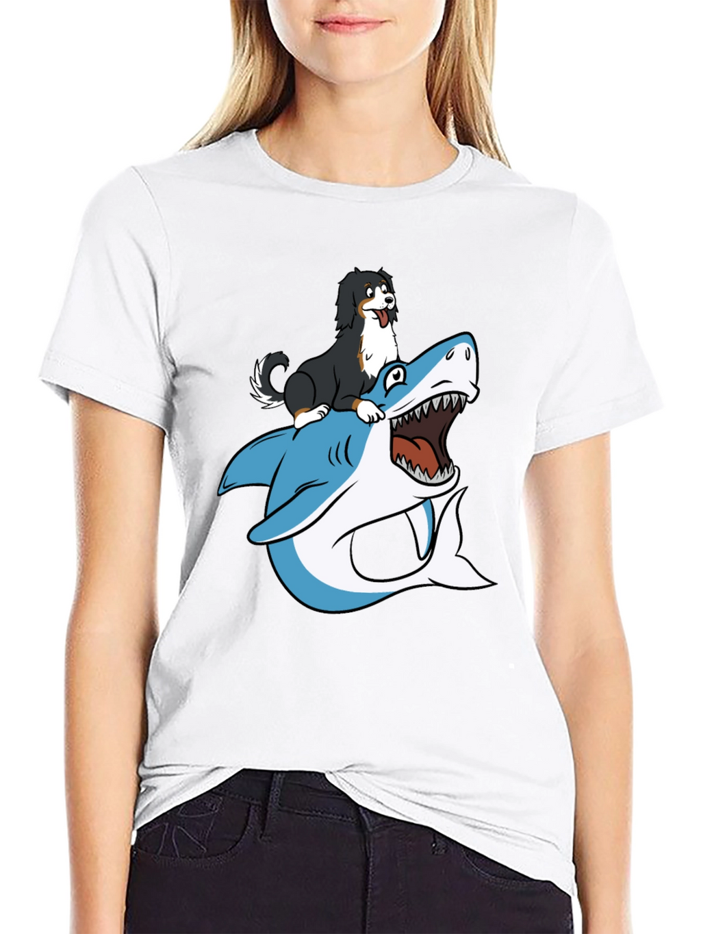 Dog Riding Shark T-Shirt - Black