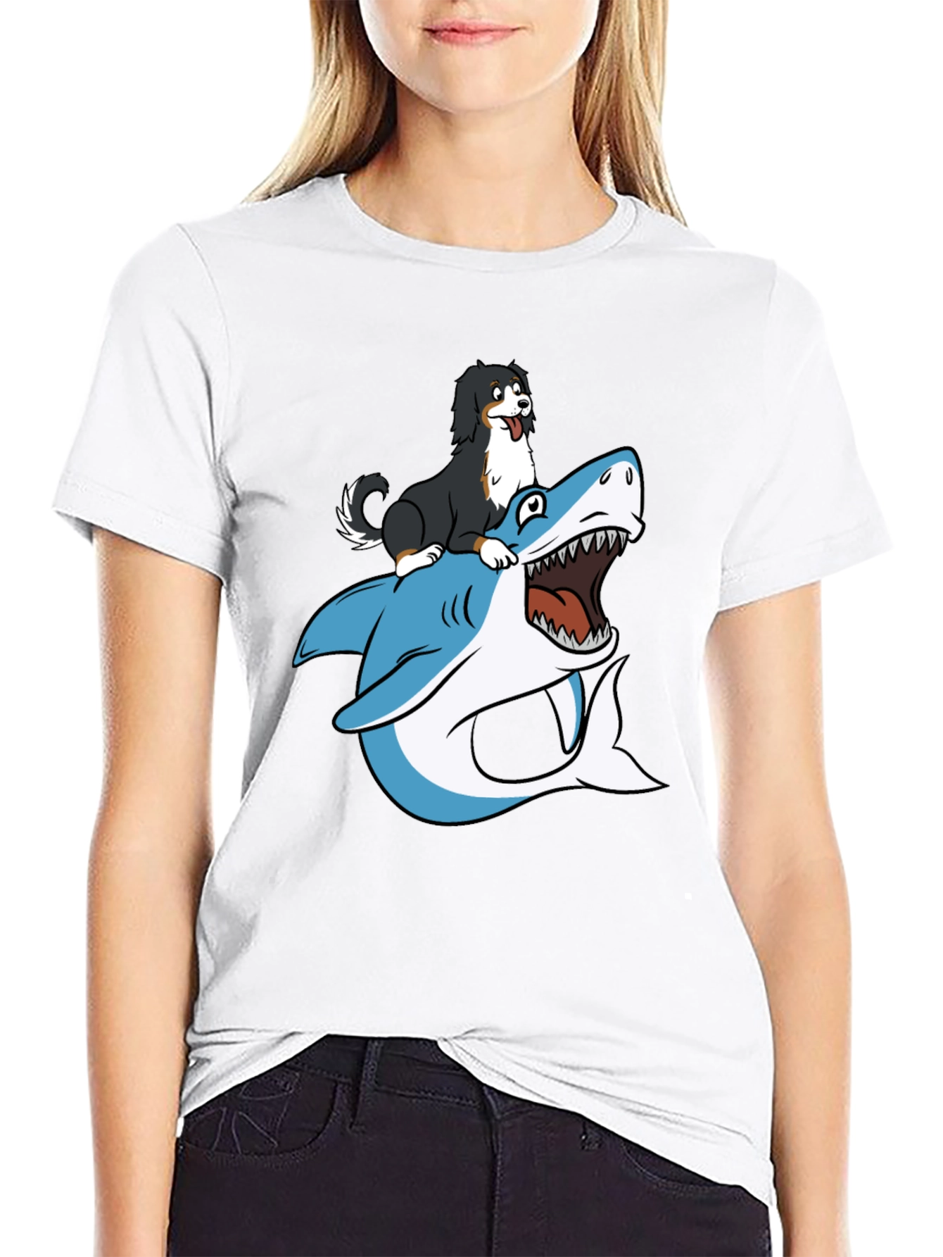 Dog Riding Shark T-Shirt - Black