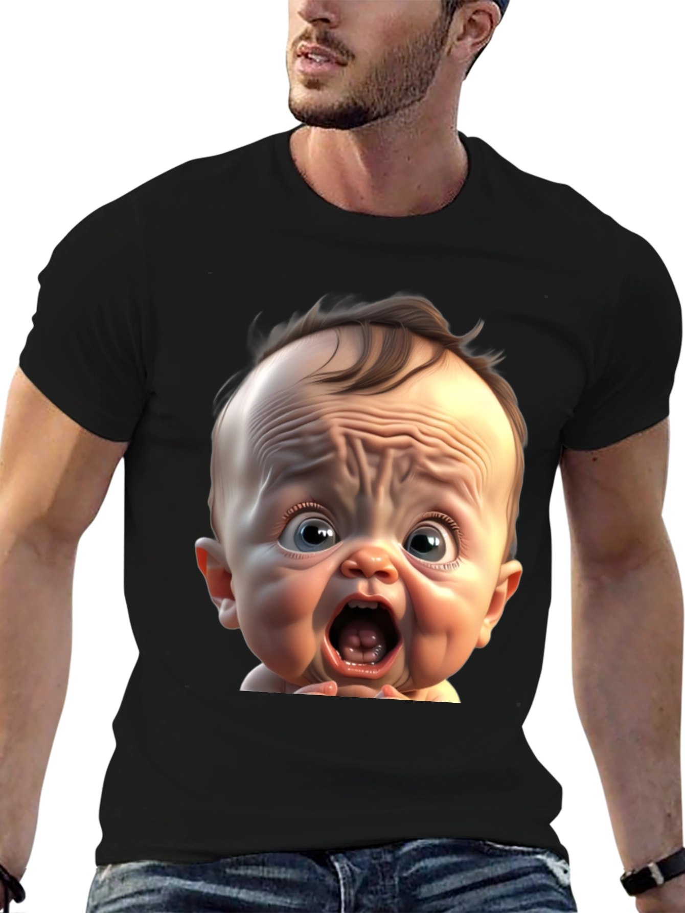 Funny Baby Face Black T-Shirt