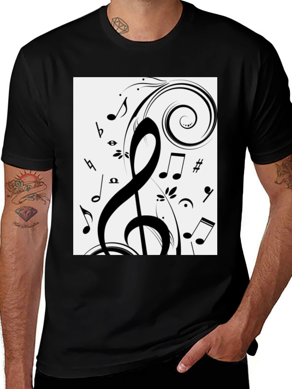 Musical Notes Graphic Black T-Shirt
