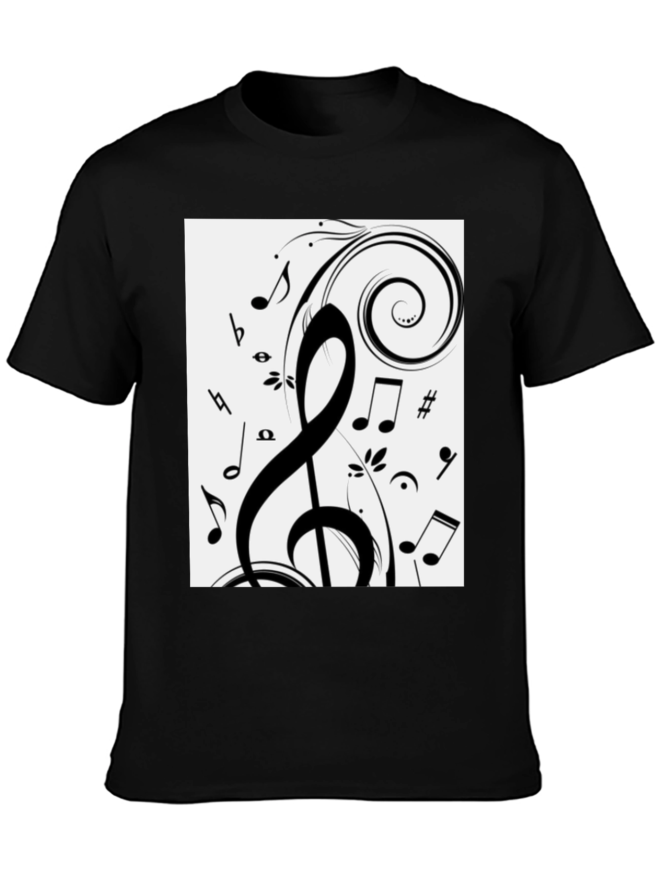 Musical Notes Graphic Black T-Shirt