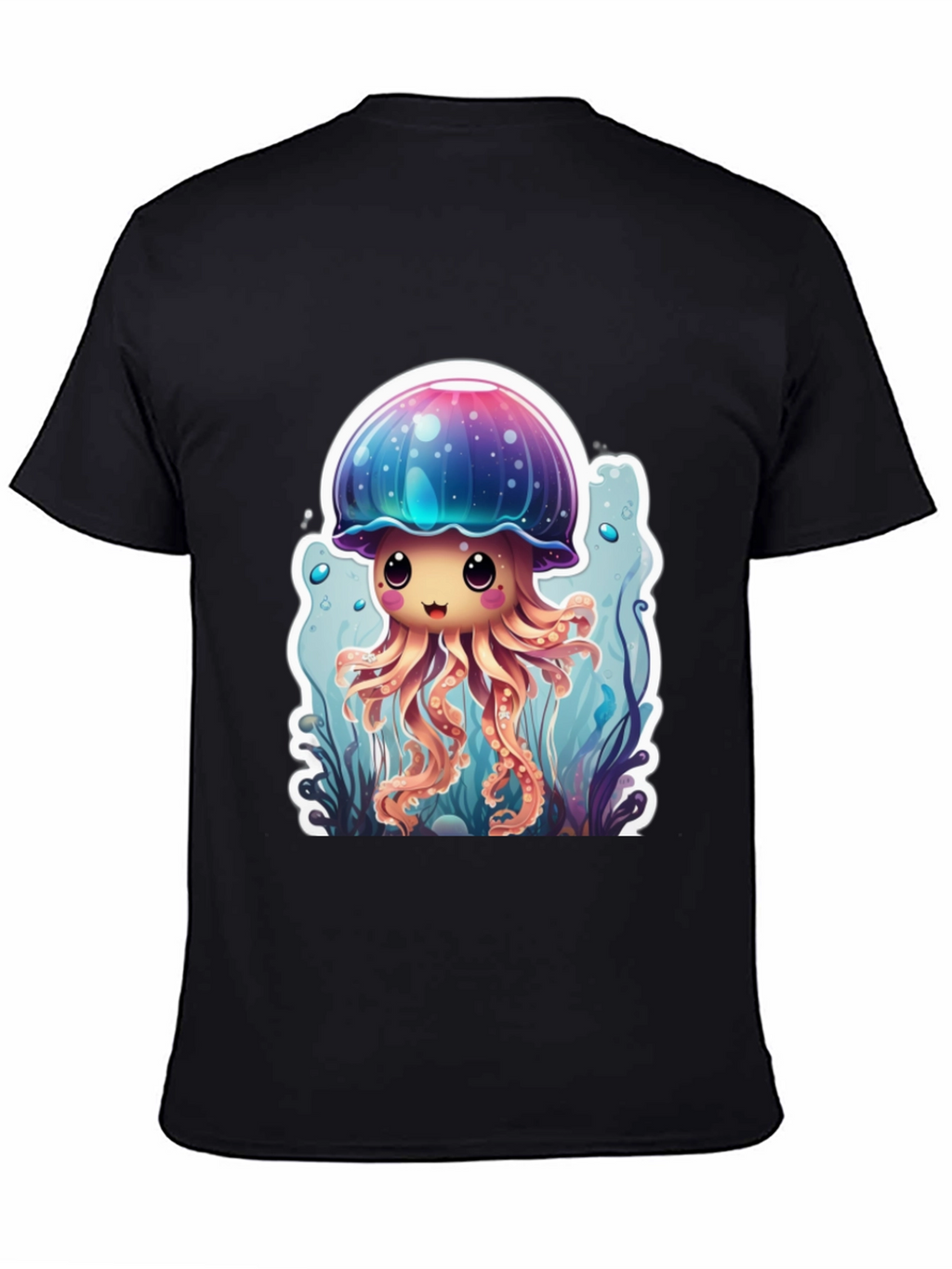 Cute Jellyfish Graphic Tee - Black Cotton T-Shirt