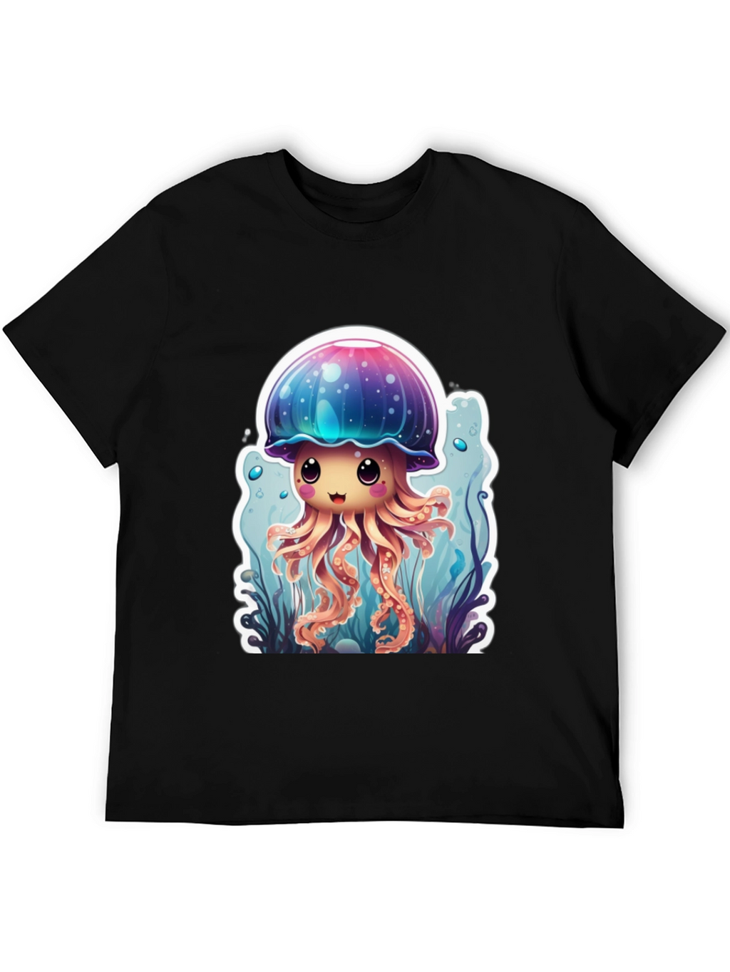 Cute Jellyfish Graphic Tee - Black Cotton T-Shirt