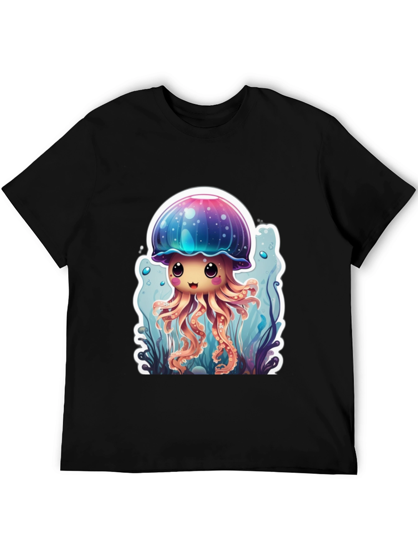 Cute Jellyfish Graphic Tee - Black Cotton T-Shirt