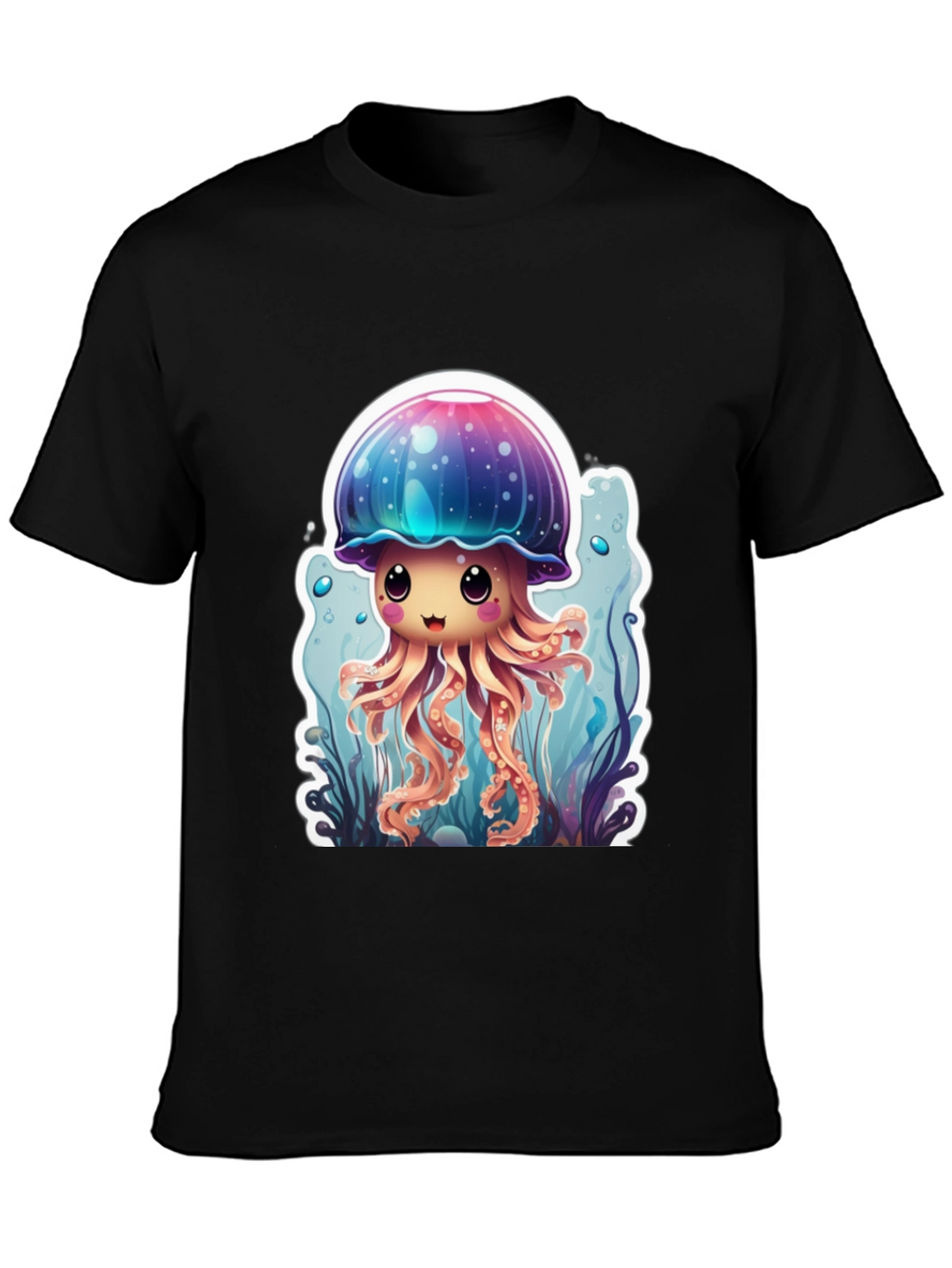 Cute Jellyfish Graphic Tee - Black Cotton T-Shirt