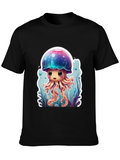 Cute Jellyfish Graphic Tee - Black Cotton T-Shirt