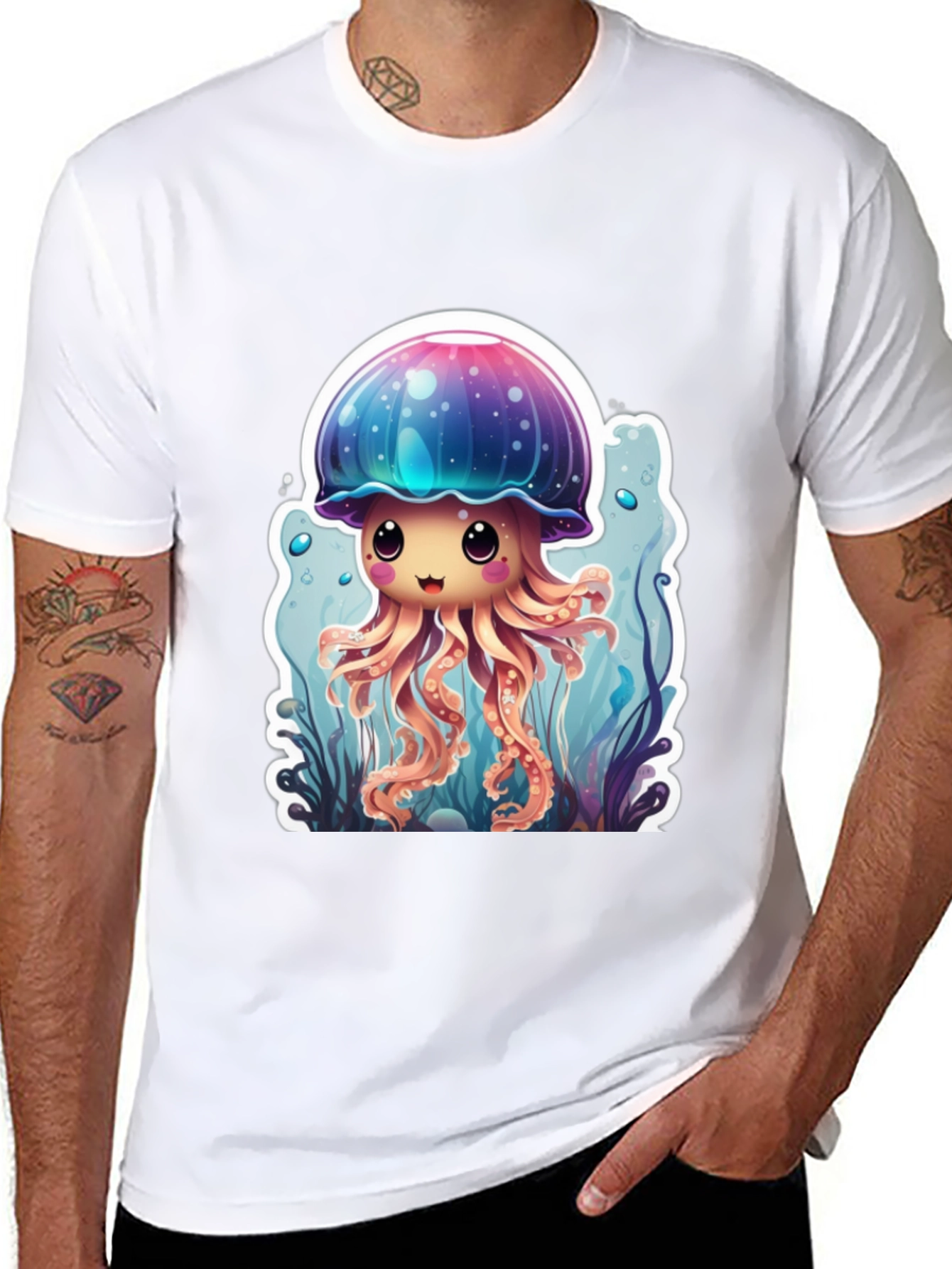 Cute Jellyfish Graphic Tee - Black Cotton T-Shirt