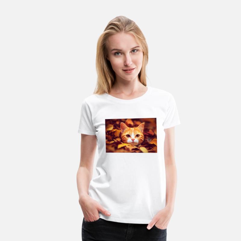 Cat orange and white cat laying a pile of leave