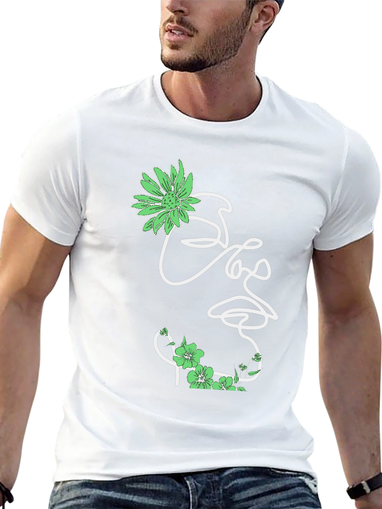 Floral Face Graphic Tee - Stylish Mens Black T-Shirt