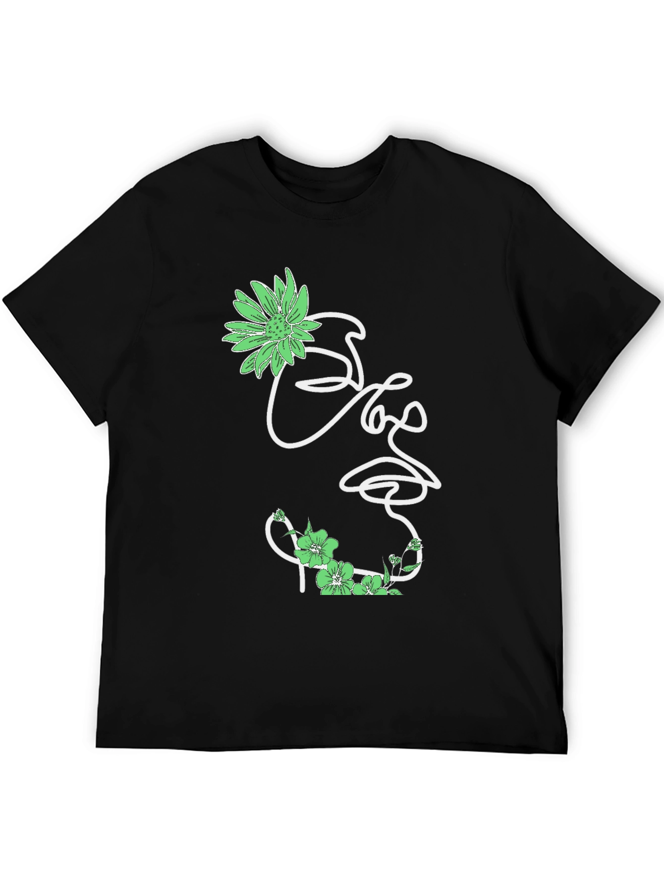 Floral Face Graphic Tee - Stylish Mens Black T-Shirt