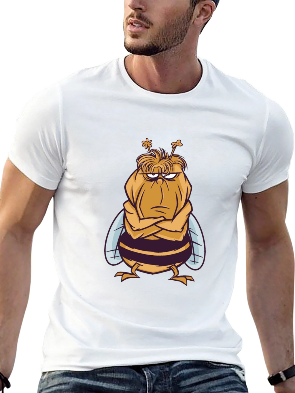 Grumpy Bee Graphic Tee - Black Cotton Blend T-Shirt
