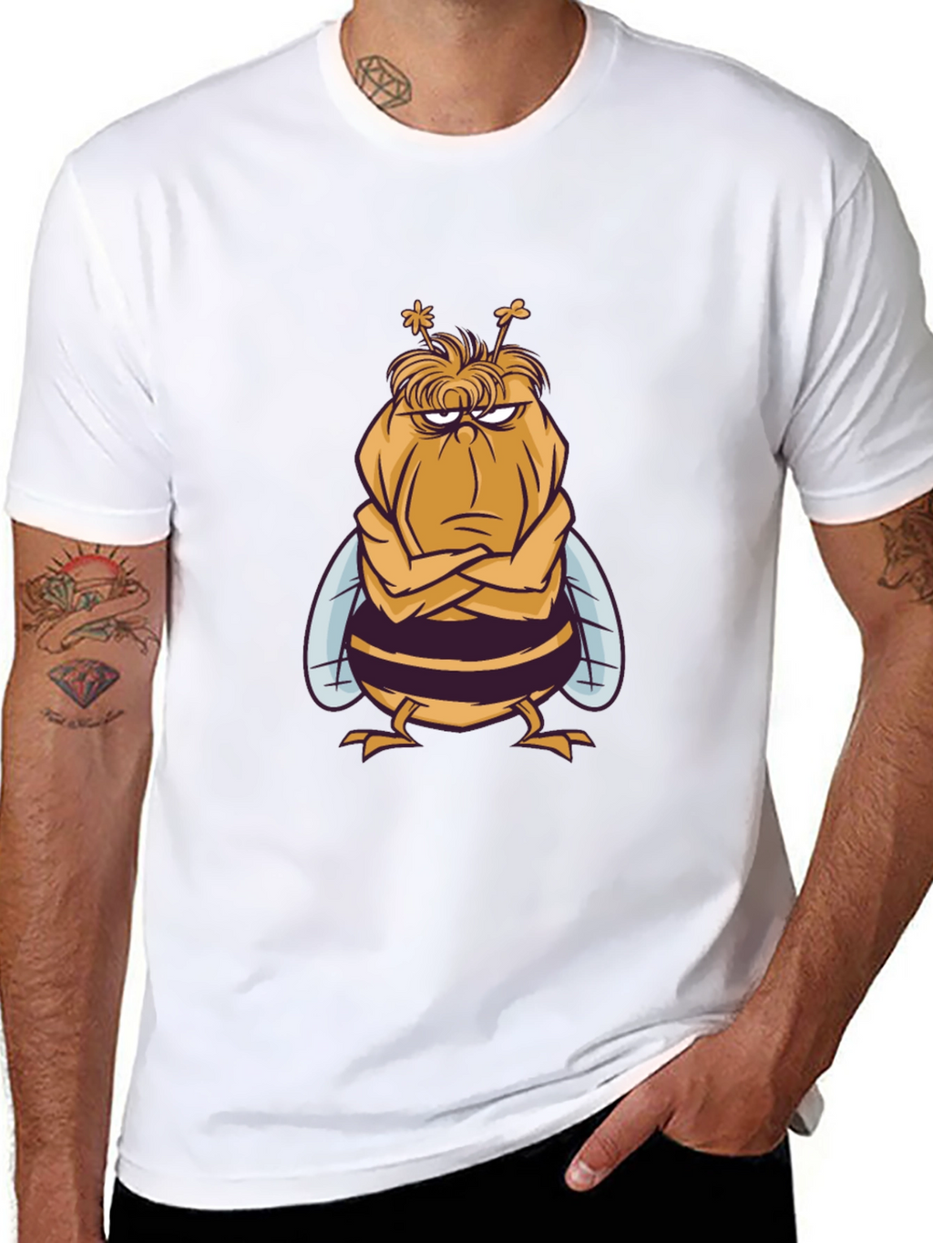Grumpy Bee Graphic Tee - Black Cotton Blend T-Shirt