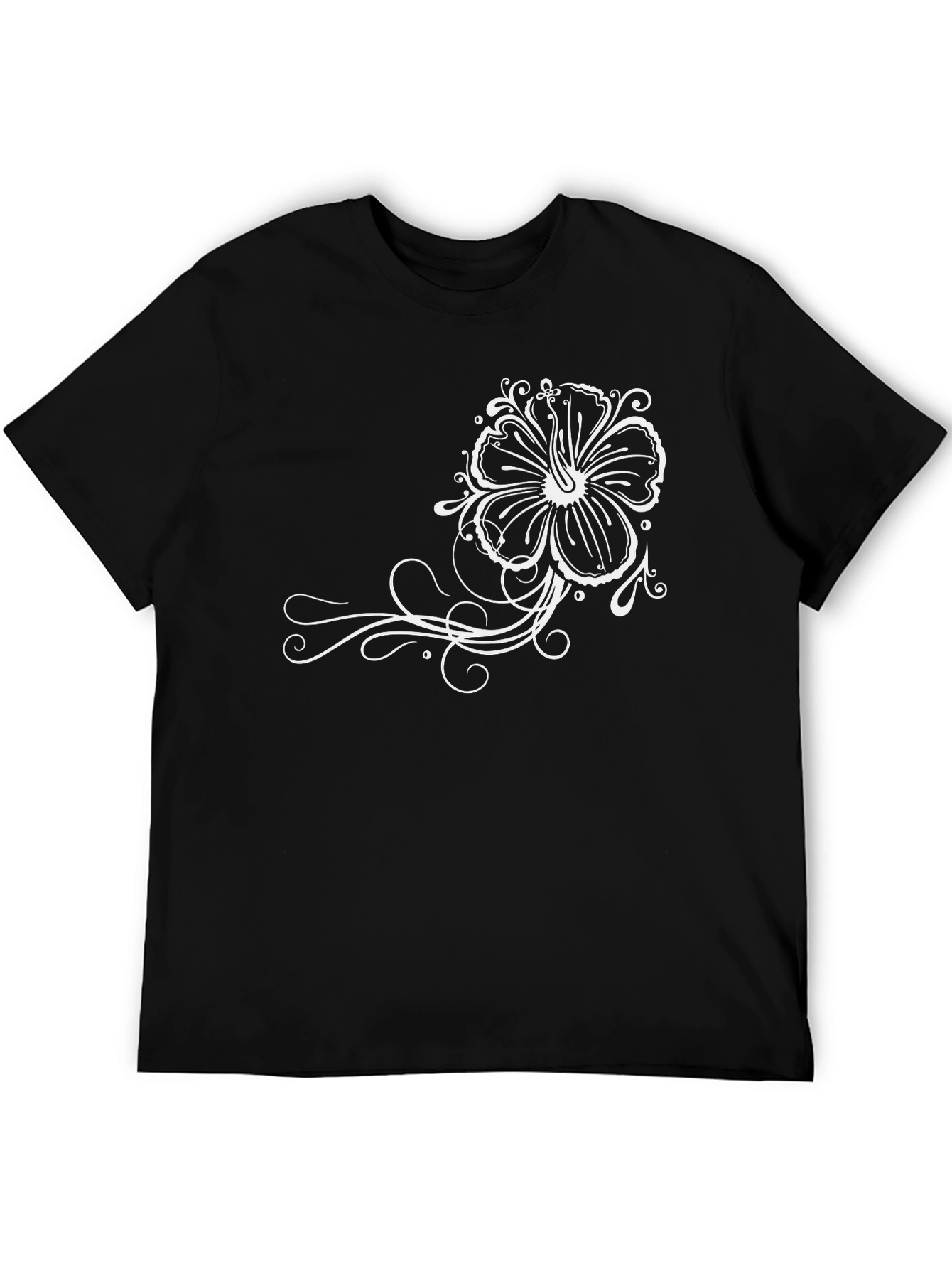 Black T-Shirt with Floral Design