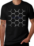 Geometric Hexagon Pattern Black T-Shirt