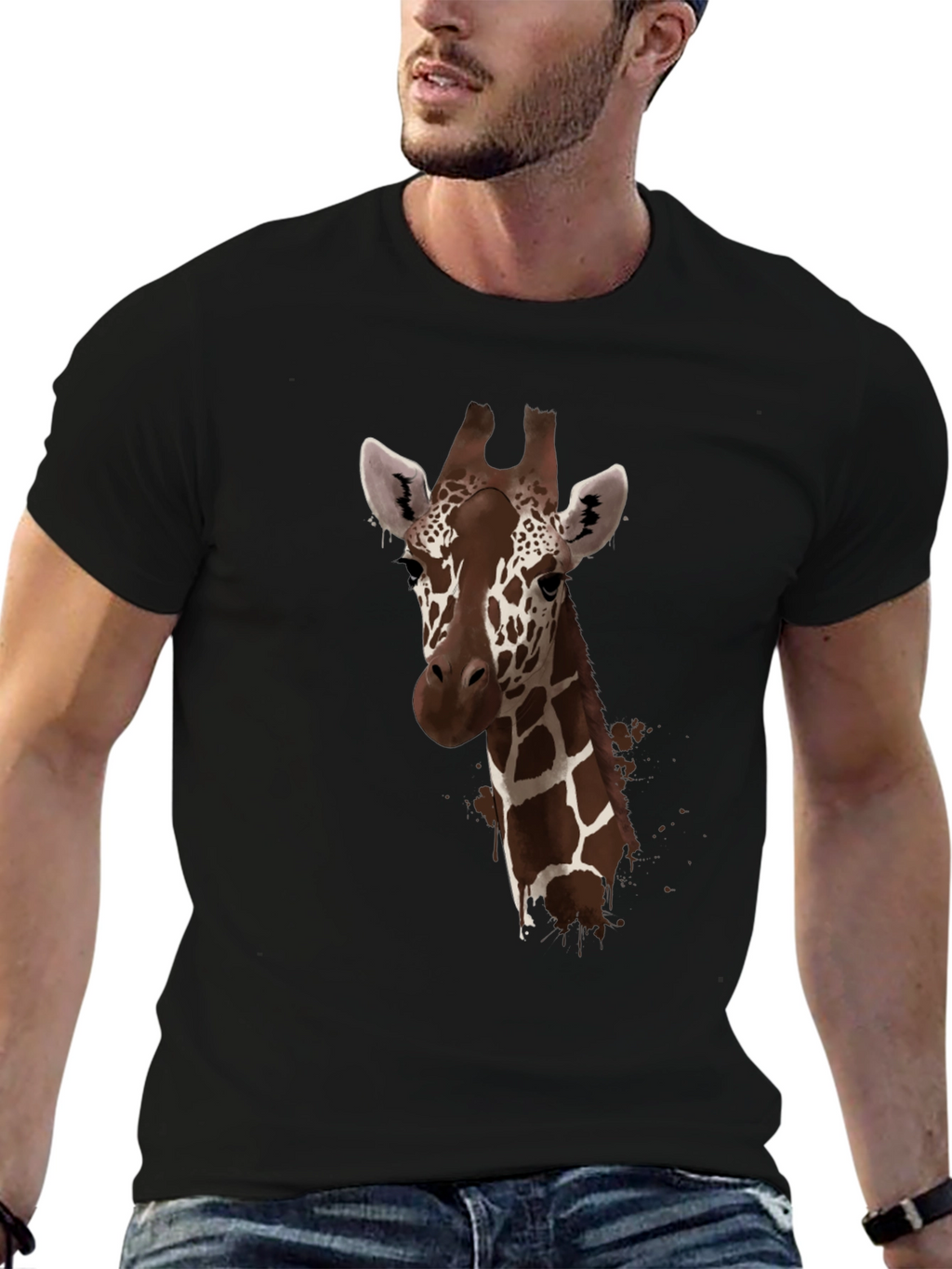 Giraffe Print Black T-Shirt - Stylish Animal Design