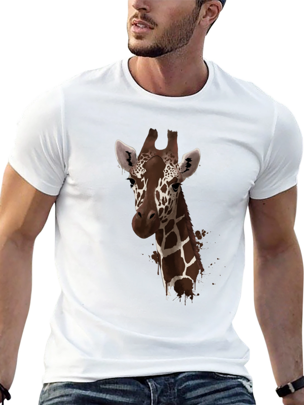 Giraffe Print Black T-Shirt - Stylish Animal Design
