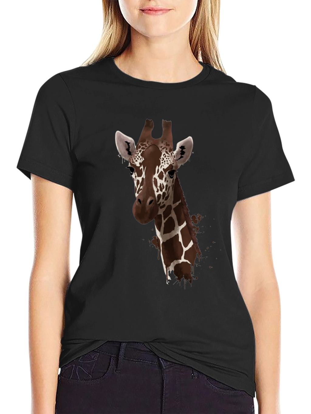 Giraffe Print Black T-Shirt - Stylish Animal Design