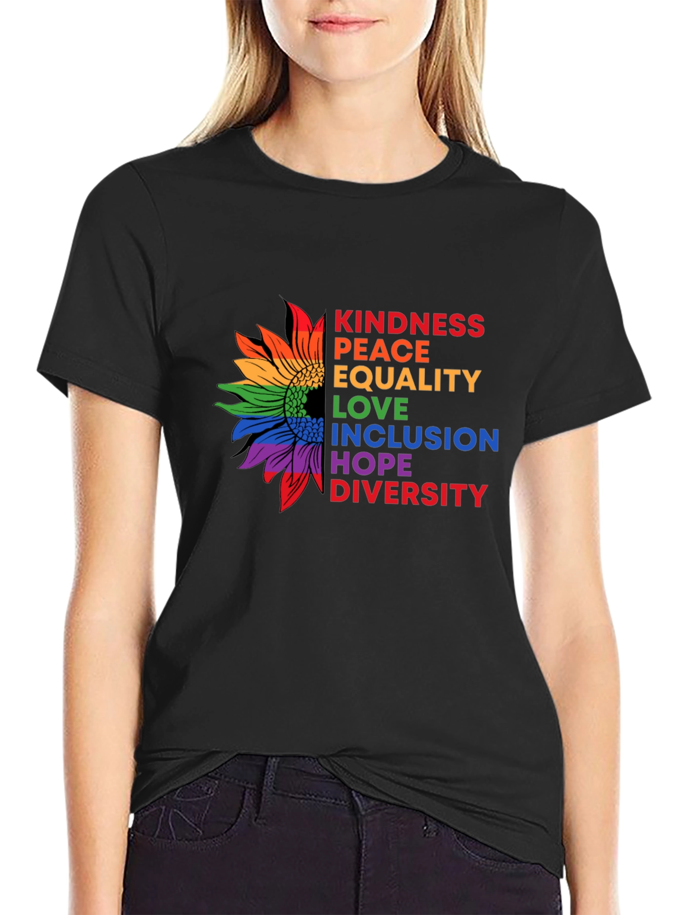 Kindness Peace Equality Sunflower Graphic T-Shirt