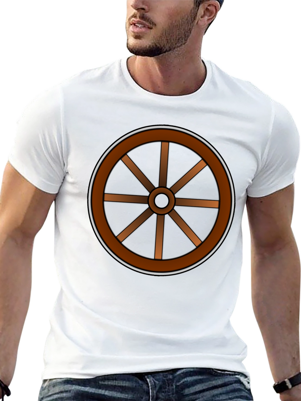 Rustic Wheel Graphic Tee - Black Cotton T-Shirt