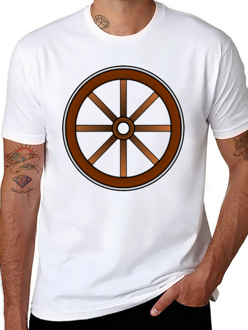 Rustic Wheel Graphic Tee - Black Cotton T-Shirt
