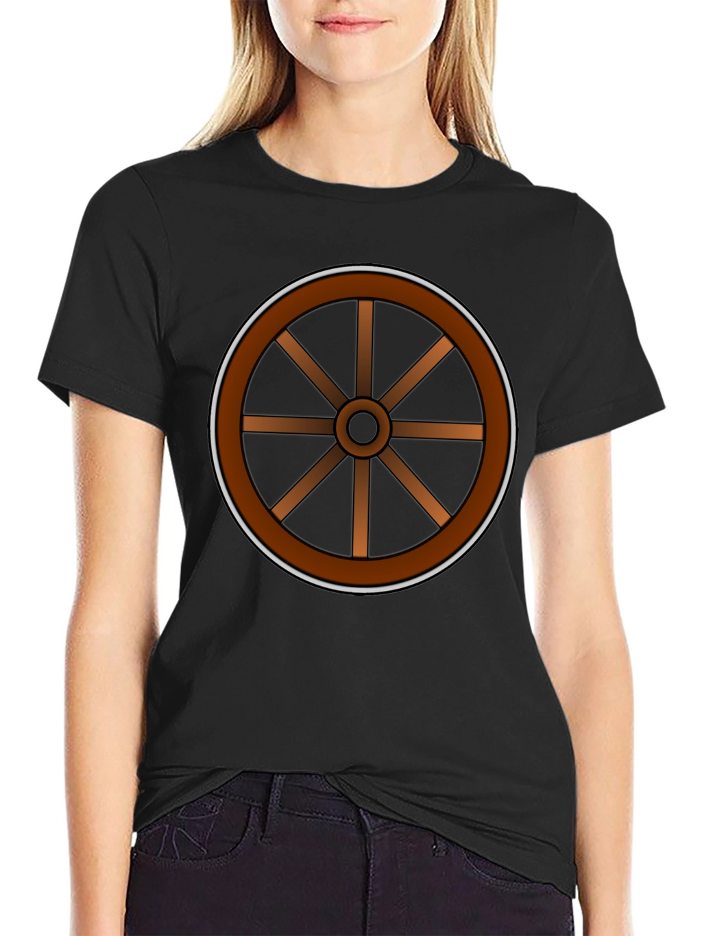 Rustic Wheel Graphic Tee - Black Cotton T-Shirt
