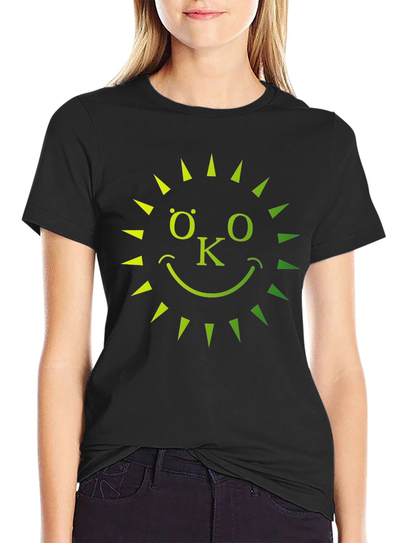 Eco-Friendly OK Sun Graphic T-Shirt - Black