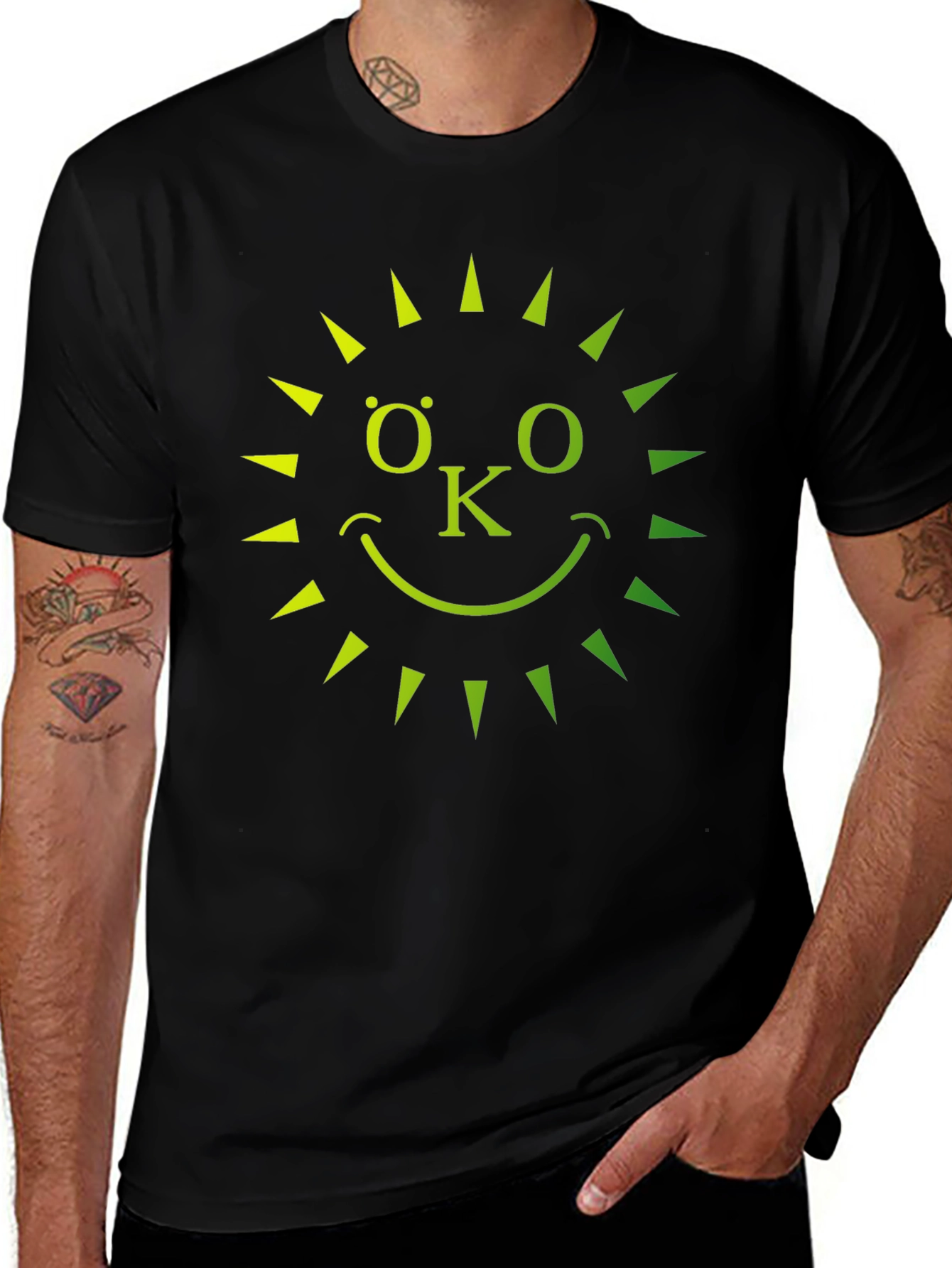 Eco-Friendly OK Sun Graphic T-Shirt - Black
