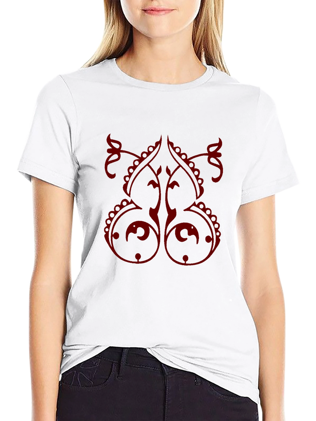 Stylish Black T-Shirt with Red Ornamental Design
