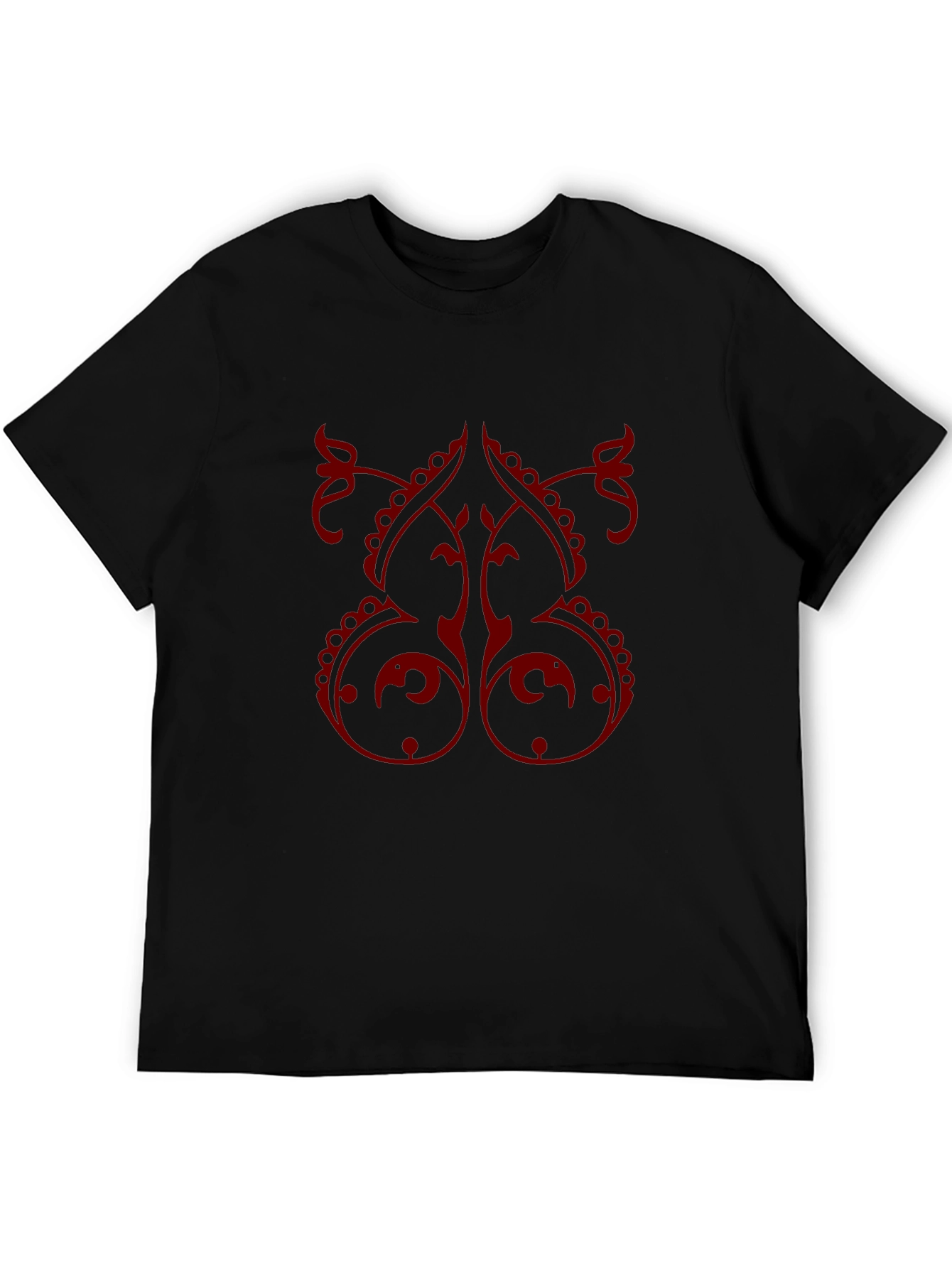 Stylish Black T-Shirt with Red Ornamental Design
