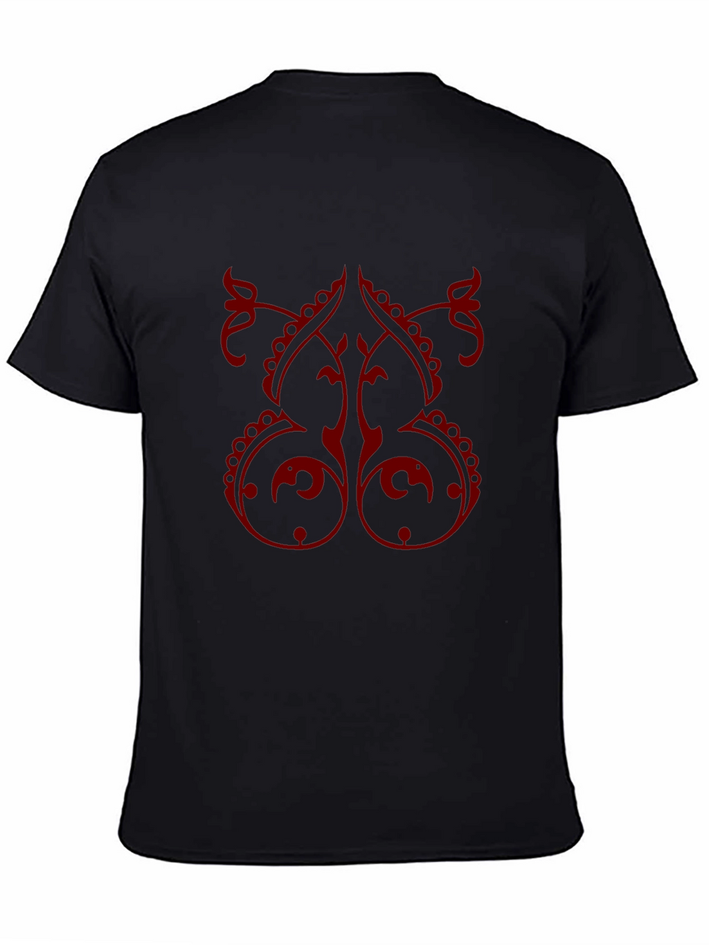 Stylish Black T-Shirt with Red Ornamental Design
