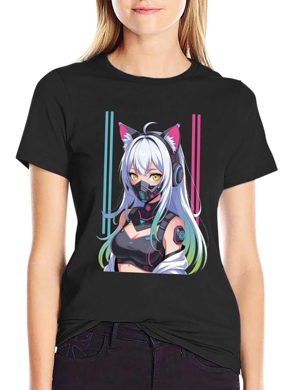 Anime Cyberpunk Cat Girl T-Shirt