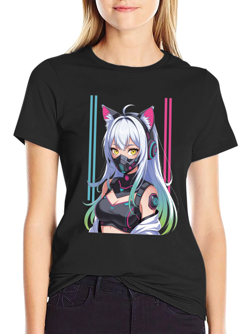 Anime Cyberpunk Cat Girl T-Shirt