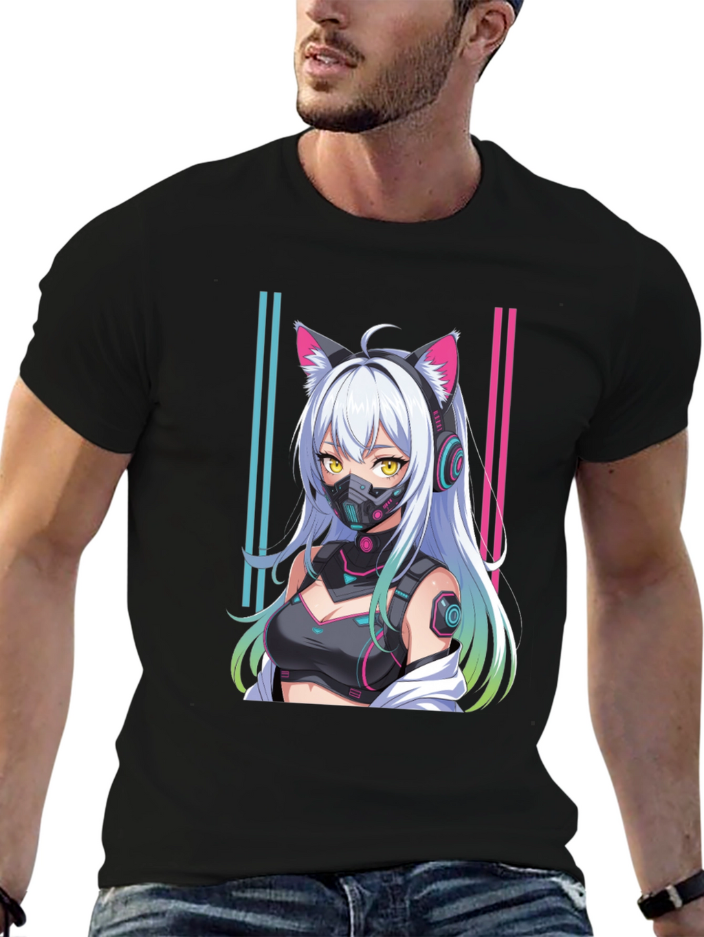 Anime Cyberpunk Cat Girl T-Shirt