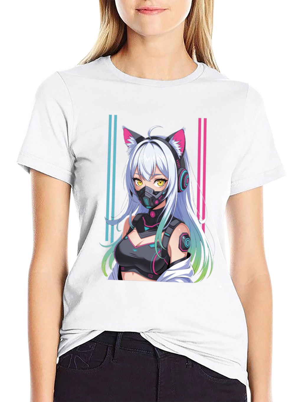 Anime Cyberpunk Cat Girl T-Shirt