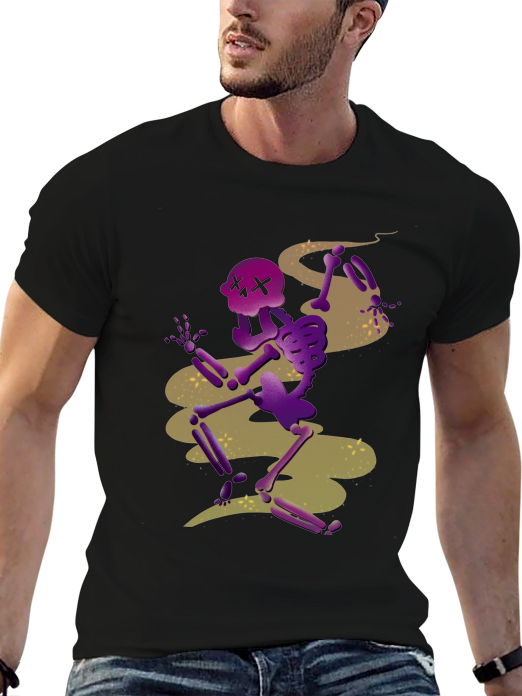 Spooky Skeleton Graphic Tee - Black Cotton Blend
