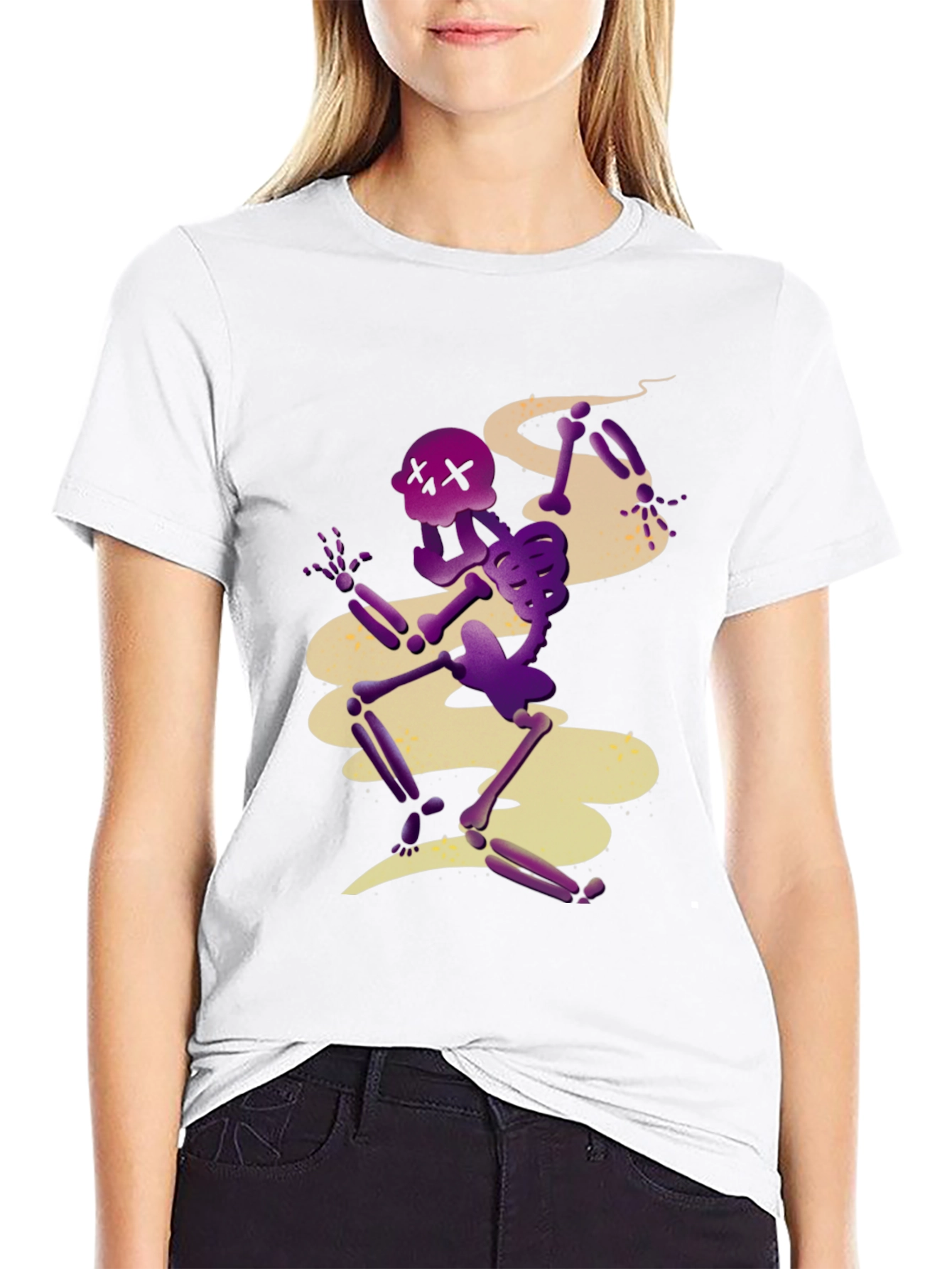 Spooky Skeleton Graphic Tee - Black Cotton Blend