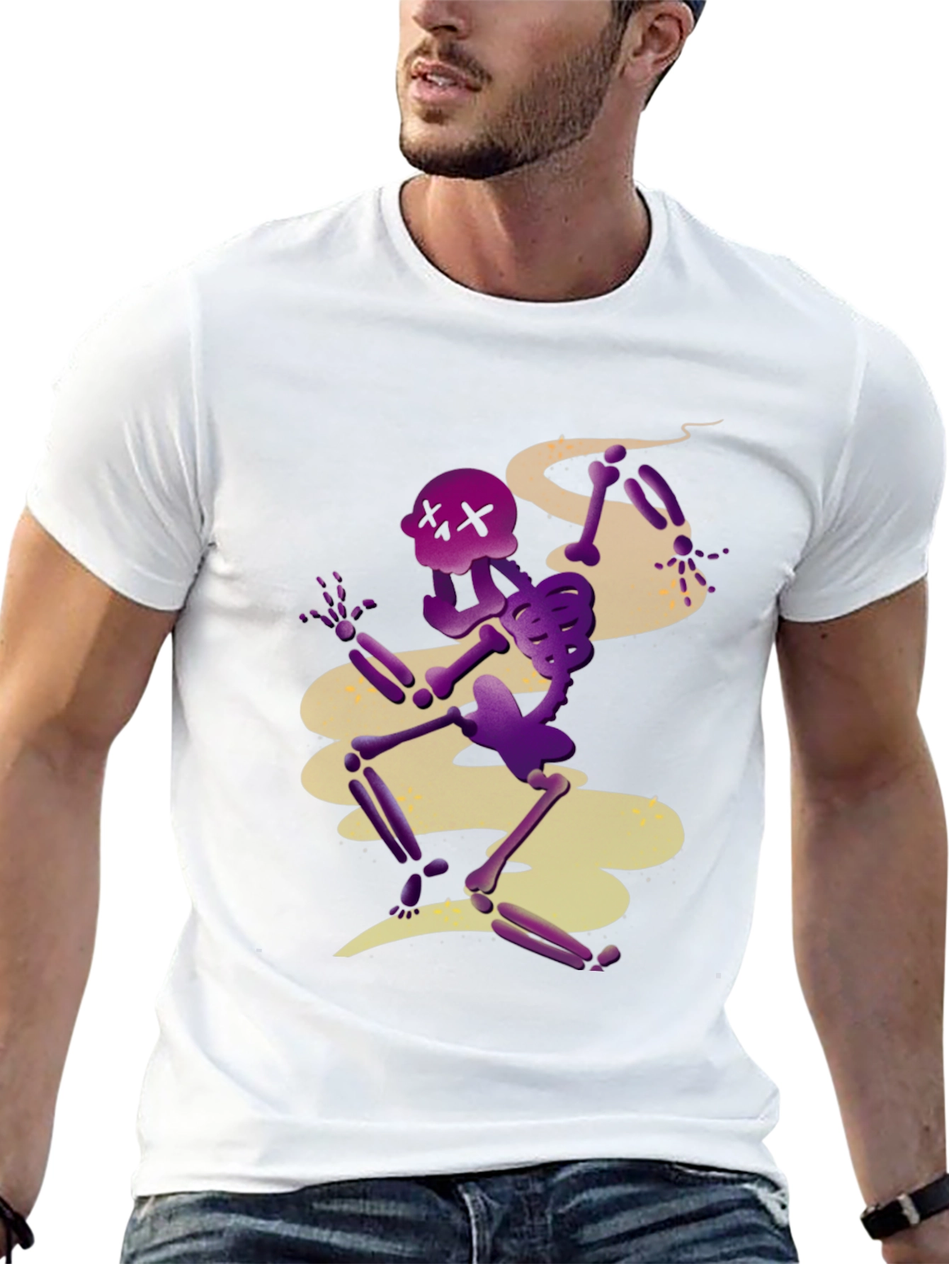 Spooky Skeleton Graphic Tee - Black Cotton Blend