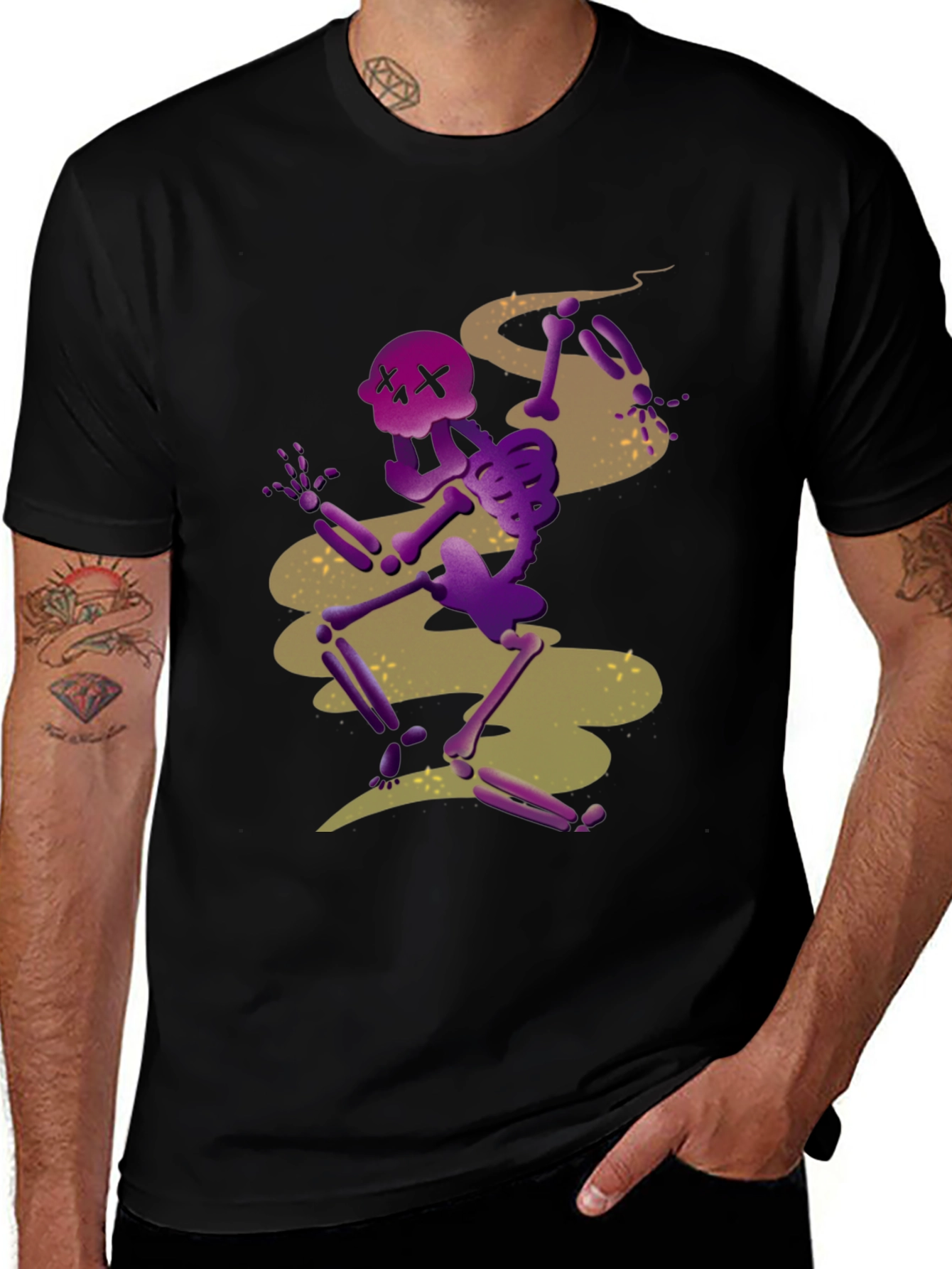 Spooky Skeleton Graphic Tee - Black Cotton Blend