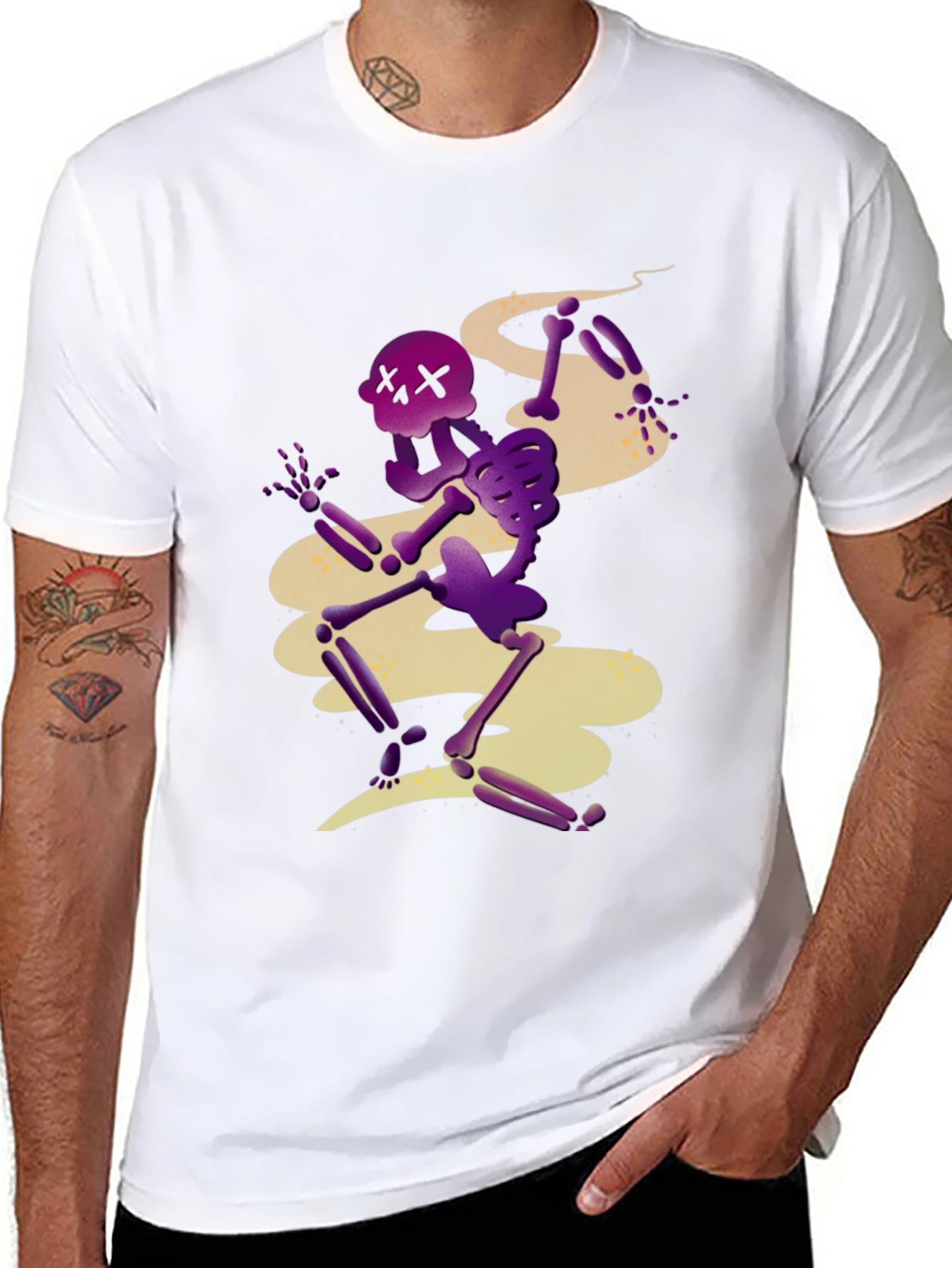 Spooky Skeleton Graphic Tee - Black Cotton Blend
