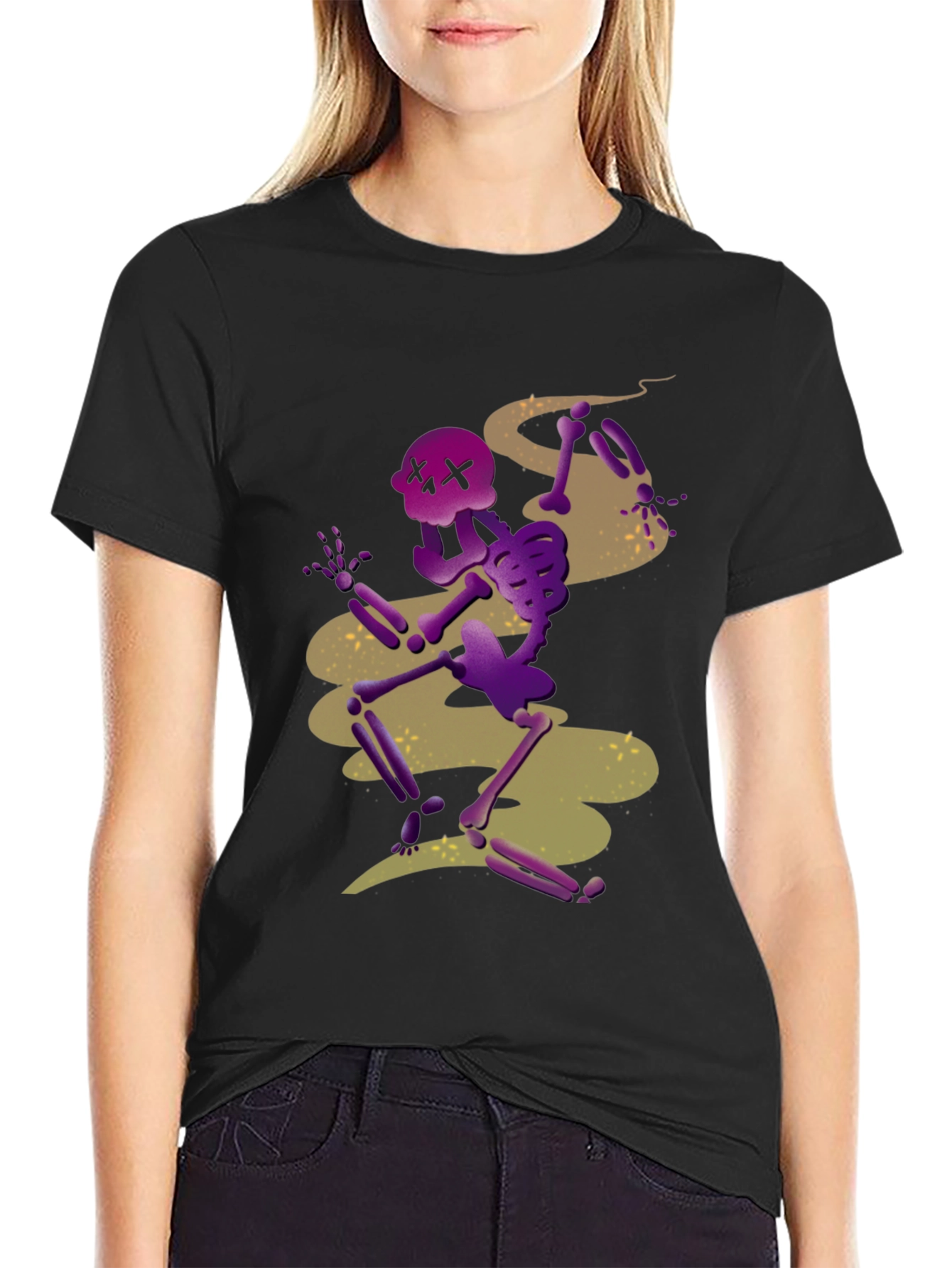 Spooky Skeleton Graphic Tee - Black Cotton Blend